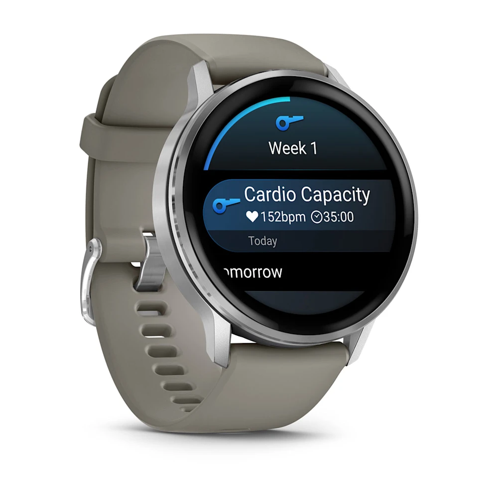 Garmin Venu 4 Silver Gray 45mm Sudraba krāsā ar sudraba pelēku silikona siksniņu 45mm